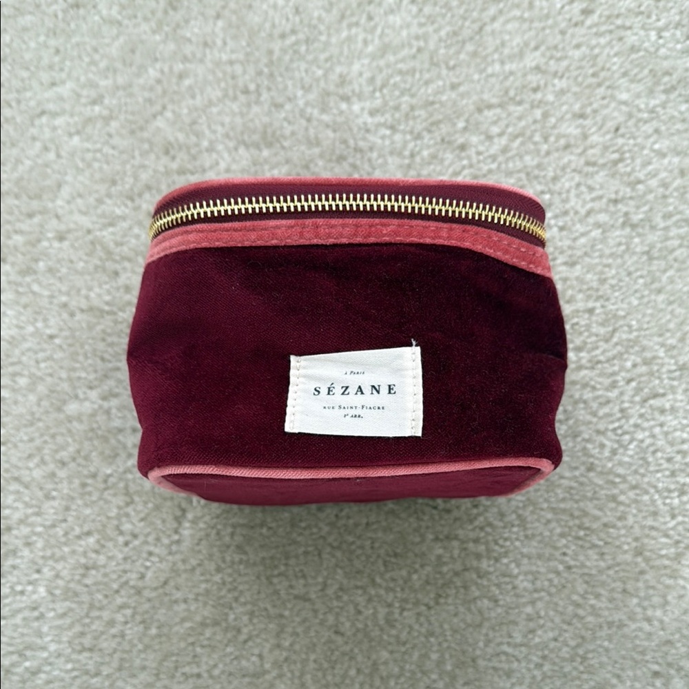Sézane Burgundy and Pink Cosmetic Bag